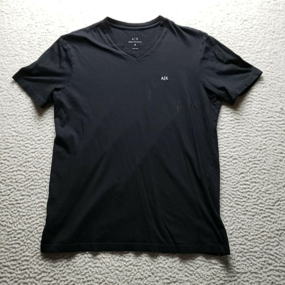 Armani Exchange Shirt Mens Small Black V-Neck A|X Logo Tagless Cotton Tee